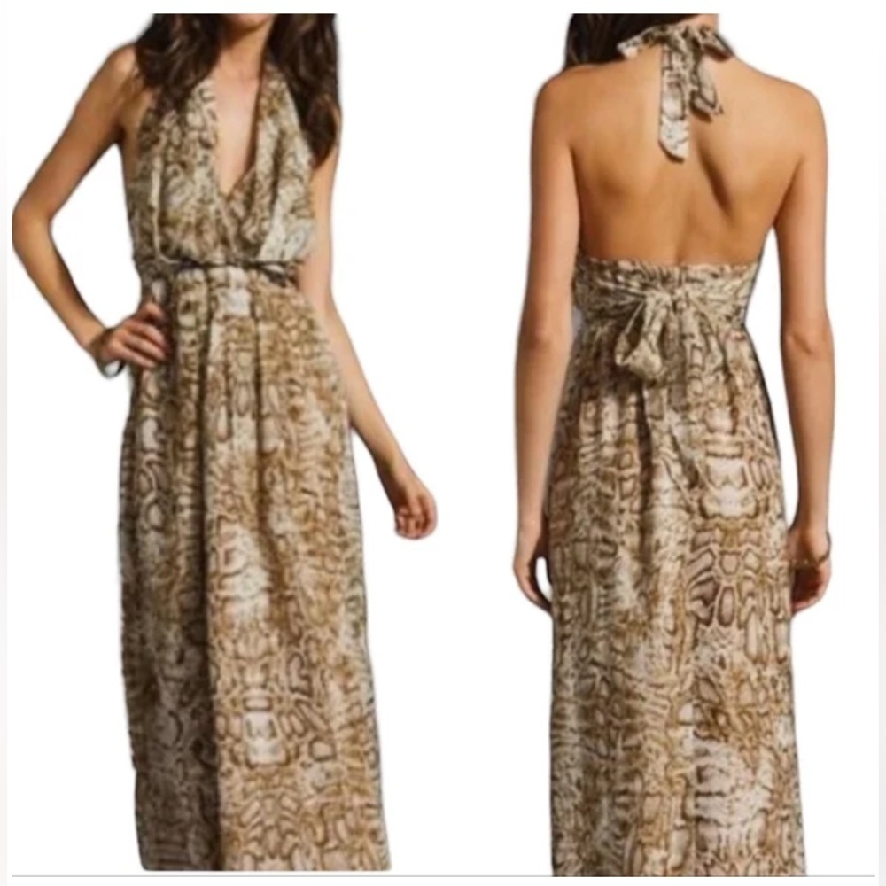 Lovers + Friends Revolve Leopard Print Tie Waist Halter Maxi Dress Size Small